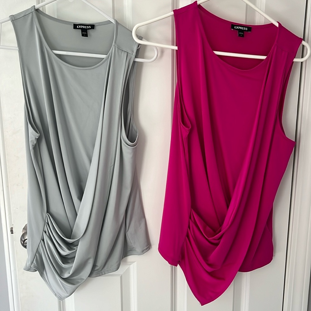 Two Women’s Express Sleeveless Blouses. Large. Silver and Hot Pink.